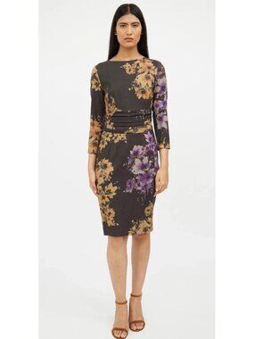 Etro Wool Floral Knee Length Dress Multi Size 42/ US 6